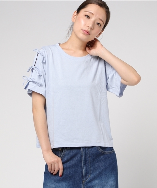 WEGO（ウィゴー）の「WEGO/リボンスリーブカットソー（Tシャツ/カットソー・レディース・サックスブルー/ブラック/ライトパープル/ホワイト/レッド/ワイン・LARGE/MEDIUM）」の8枚目の写真