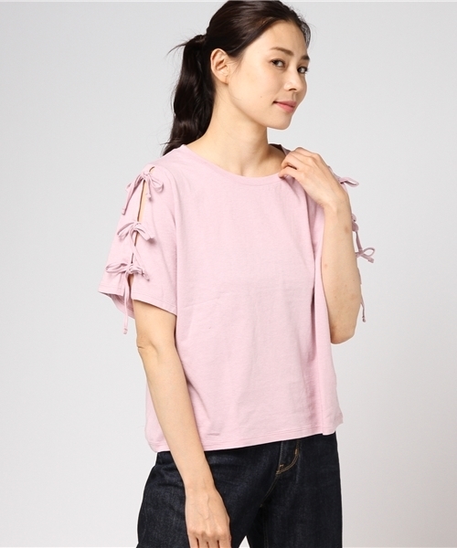 WEGO（ウィゴー）の「WEGO/リボンスリーブカットソー（Tシャツ/カットソー・レディース・サックスブルー/ブラック/ライトパープル/ホワイト/レッド/ワイン・LARGE/MEDIUM）」の9枚目の写真