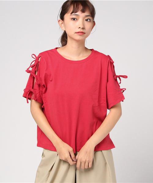 WEGO（ウィゴー）の「WEGO/リボンスリーブカットソー（Tシャツ/カットソー・レディース・サックスブルー/ブラック/ライトパープル/ホワイト/レッド/ワイン・LARGE/MEDIUM）」の10枚目の写真