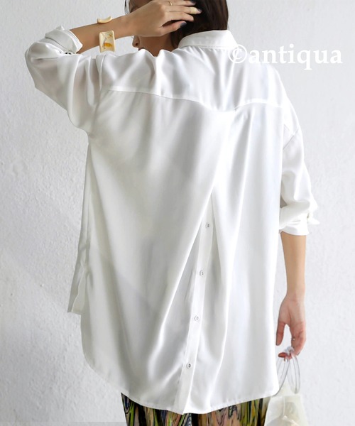 antiqua(アンティカ)の「バックボタンとろみシャツ(シャツ/ブラウス・レディース・ブラック/カーキ/ホワイト・FREE)」の6枚目の写真