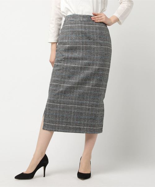 Re:EDIT（リエディ）の「サイドスリットグレンチェックタイトロングスカート（スカート・レディース・オレンジ/ブルー・LARGE/MEDIUM）」の5枚目の写真