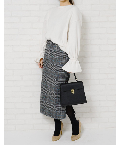 Re:EDIT（リエディ）の「サイドスリットグレンチェックタイトロングスカート（スカート・レディース・オレンジ/ブルー・LARGE/MEDIUM）」の6枚目の写真