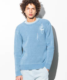 AZ by junhashimoto(エーゼイ バイ ジュンハシモト)インディゴ染めダメージサマーニット