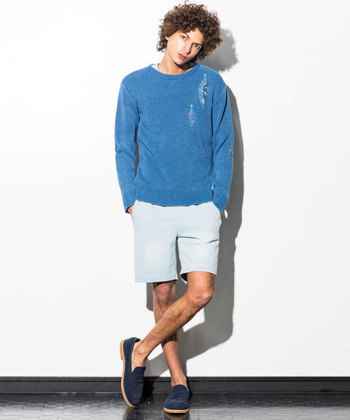 AZ by junhashimoto(エーゼイ バイ ジュンハシモト)の「AZ by junhashimoto(エーゼイ バイ ジュンハシモト)インディゴ染めダメージサマーニット(ニット/セーター・メンズ・ブルー/サックスブルー・LARGE/MEDIUM/SMALL/X-LARGE)」の6枚目の写真