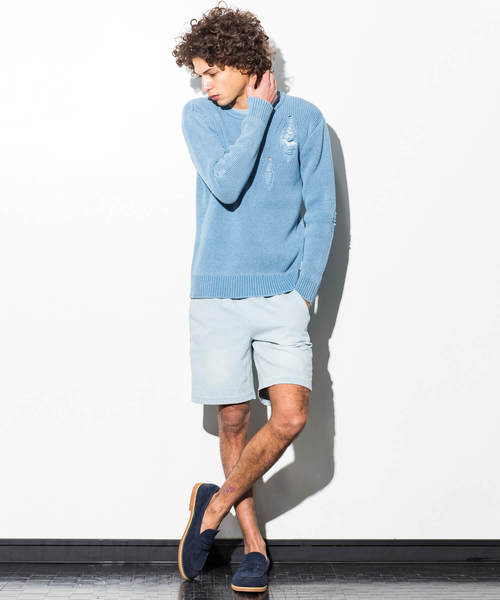 AZ by junhashimoto(エーゼイ バイ ジュンハシモト)の「AZ by junhashimoto(エーゼイ バイ ジュンハシモト)インディゴ染めダメージサマーニット(ニット/セーター・メンズ・ブルー/サックスブルー・LARGE/MEDIUM/SMALL/X-LARGE)」の8枚目の写真