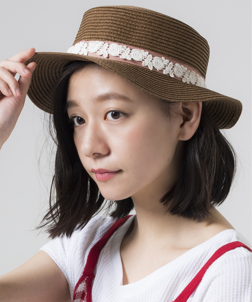 HVC（エイチブイシー）の「花レースカンカン帽（ハット・レディース・ブラウン/オフホワイト/ラベンダー・FREE）」の3枚目の写真