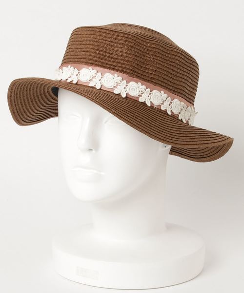 HVC（エイチブイシー）の「花レースカンカン帽（ハット・レディース・ブラウン/オフホワイト/ラベンダー・FREE）」の5枚目の写真