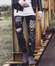 NO ID. | mp6312-ＮＯ ＩＤ.ＢＬＡＣＫ×ＯＶＥＲＤＥＳＩＧＮストレッチデニムグランジスキニーＰＴ パンツ(デニムパンツ)