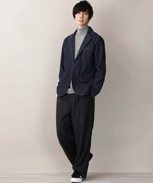 MONO-MART（モノマート）の「ウールブレンドブリティッシュチェックタックワイドパンツ（その他パンツ・メンズ・ブラック/ネイビー/グレー・M/L）」の3枚目の写真