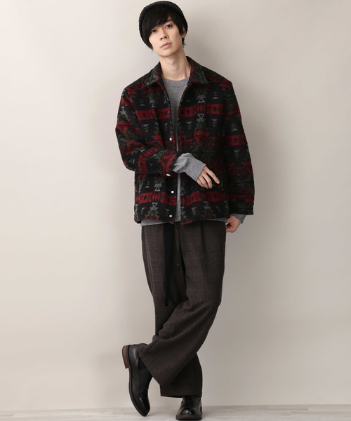 MONO-MART（モノマート）の「ウールブレンドブリティッシュチェックタックワイドパンツ（その他パンツ・メンズ・ブラック/ネイビー/グレー・M/L）」の2枚目の写真