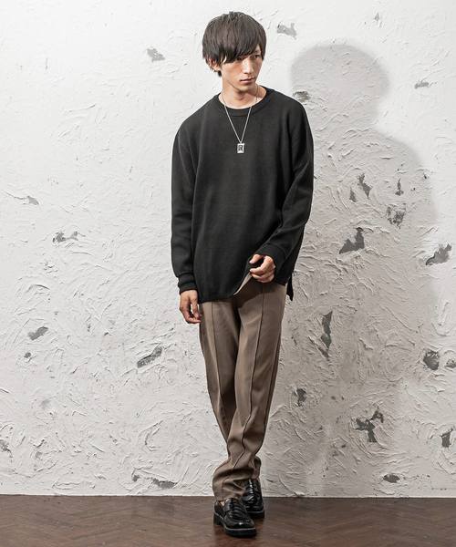 MinoriTY（マイノリティ）の「ミラノリブ サイドZIPビッグシルエットクルーネックニット ビッグニット（ニット/セーター・メンズ・ブラウン/チャコールグレー/ベージュ/ワイン/杢グレー/オフホワイト/ブラック・L/M）」の13枚目の写真