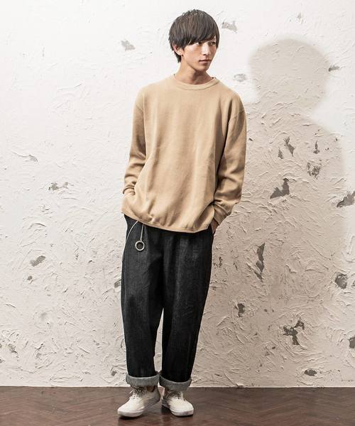 MinoriTY（マイノリティ）の「ミラノリブ サイドZIPビッグシルエットクルーネックニット ビッグニット（ニット/セーター・メンズ・ブラウン/チャコールグレー/ベージュ/ワイン/杢グレー/オフホワイト/ブラック・L/M）」の9枚目の写真