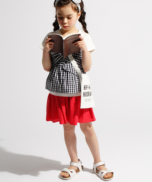 D.fesense（ディーフェセンス）の「【D.fesense /ディーフェセンス】リボン付ギャザースカート（スカート・キッズ・ネイビー/カーキ/レッド・90cm/100cm/110cm/80ｃｍ）」の2枚目の写真