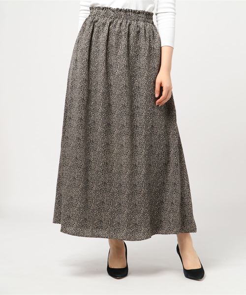 STYLEBLOCK（スタイルブロック）の「ポプリンレオパード柄ギャザーマキシスカート（スカート・レディース・ブラック/ベージュ・M）」の2枚目の写真