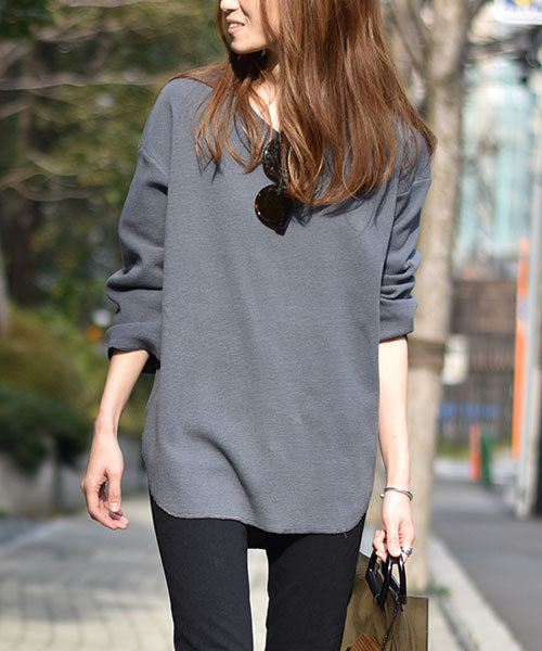 TRUNC(トランクエイティーエイト)の「Lit Waffle Tops(Tシャツ/カットソー・レディース・アイボリー/チャコールグレー/カーキ/モカ・FREE)」の3枚目の写真