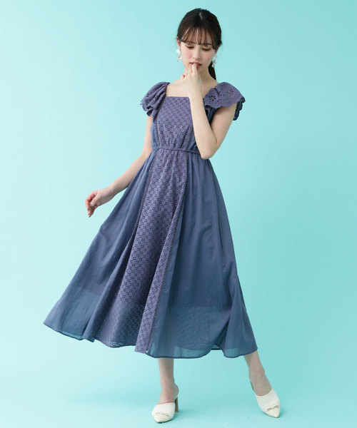 JILL by JILL STUART(ジルバイジルスチュアート)の「ミックスレースマキシワンピース(ワンピース・レディース・ネイビー/ベージュ・SMALL/MEDIUM)」の6枚目の写真