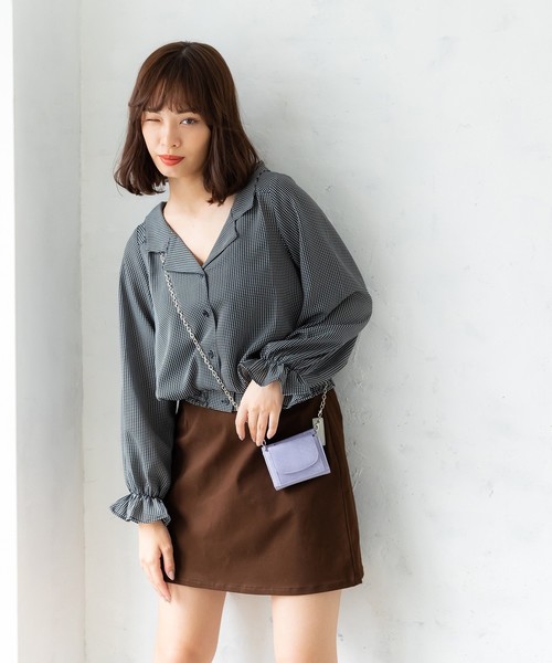 セール ウエストシャーリングチェック柄ブラウス シャツ