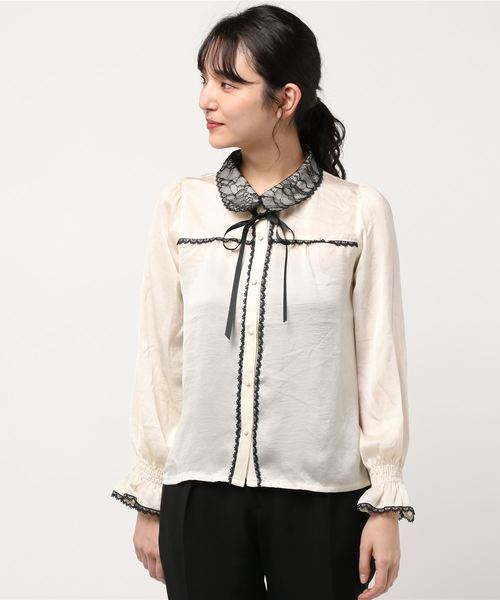 axes femme POETIQUE（アクシーズファムポエティック）の「配色レースデザインブラウス（シャツ/ブラウス・レディース・キナリ/グレー・MEDIUM）」の5枚目の写真