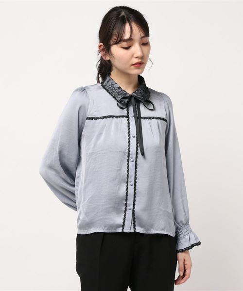 axes femme POETIQUE（アクシーズファムポエティック）の「配色レースデザインブラウス（シャツ/ブラウス・レディース・キナリ/グレー・MEDIUM）」の6枚目の写真