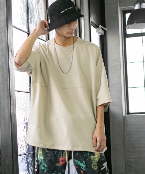 Beno(ビーノ)の「ミニ裏毛 / ハイブリッド ボーダー オーバーサイズ スピンドル ビッグTシャツ(Tシャツ/カットソー・メンズ・オフホワイト/ベージュ/ブラック・FREE)」の3枚目の写真