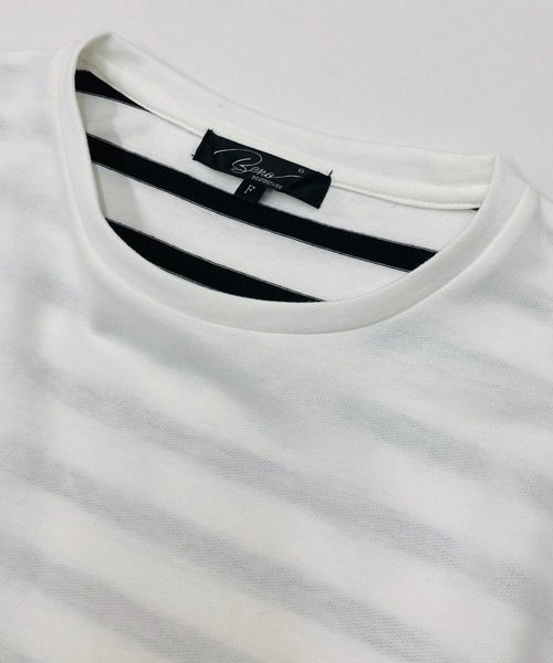 Beno(ビーノ)の「ミニ裏毛 / ハイブリッド ボーダー オーバーサイズ スピンドル ビッグTシャツ(Tシャツ/カットソー・メンズ・オフホワイト/ベージュ/ブラック・FREE)」の14枚目の写真
