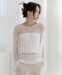 オーバーシルエット メッシュニット/フィッシュネットニット