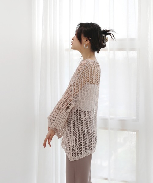 by muni:r（バイ ムニール）の「オーバーシルエット メッシュニット/フィッシュネットニット（ニット/セーター・レディース・ホワイト/ベージュ/ブルー・FREE）」の18枚目の写真