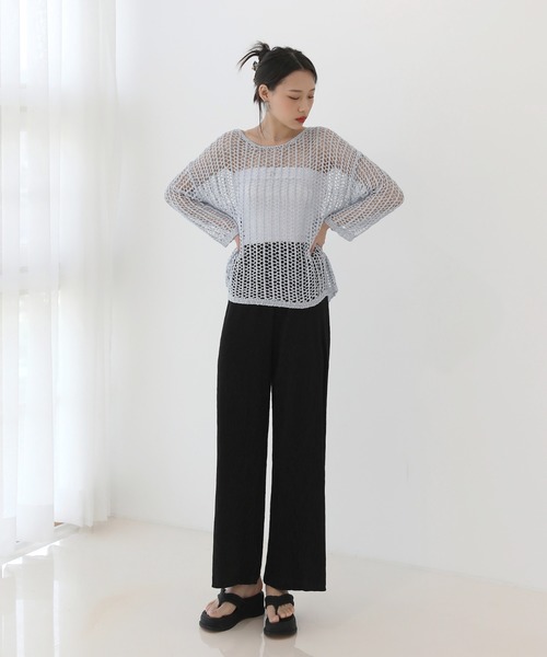 by muni:r（バイ ムニール）の「オーバーシルエット メッシュニット/フィッシュネットニット（ニット/セーター・レディース・ホワイト/ベージュ/ブルー・FREE）」の11枚目の写真