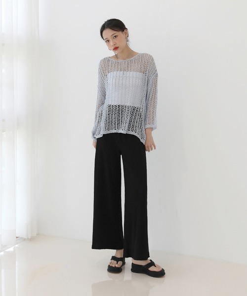 by muni:r（バイ ムニール）の「オーバーシルエット メッシュニット/フィッシュネットニット（ニット/セーター・レディース・ホワイト/ベージュ/ブルー・FREE）」の9枚目の写真