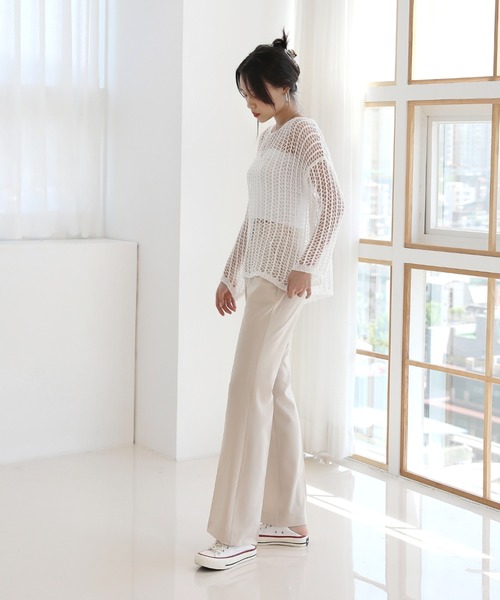 by muni:r（バイ ムニール）の「オーバーシルエット メッシュニット/フィッシュネットニット（ニット/セーター・レディース・ホワイト/ベージュ/ブルー・FREE）」の4枚目の写真