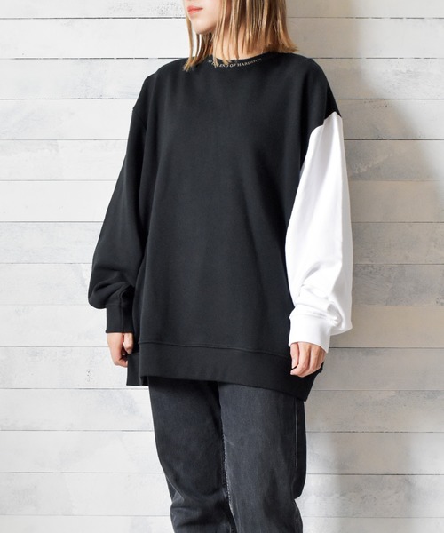TRAP/U （トラップユー）の「【69】【TRAP/U】袖配色プリント裏毛プルオーバー（Tシャツ/カットソー・レディース・ブラック/カーキ/ベージュ/イエロー・MEDIUM/LARGE）」の2枚目の写真