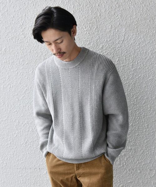 SHIPS(シップス)の「SHIPS: コットン/カシミヤ ヘリンボーン 畔編み ニット プルオーバー(ニット/セーター・メンズ・グレー/ベージュ/ライトブルー・SMALL/MEDIUM/LARGE/X-LARGE)」の5枚目の写真