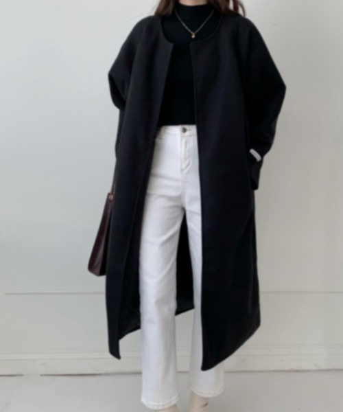 emi+（エミプラス）の「ボリュームノーカラーロングコート（ノーカラーコート・レディース・ブラック/カーキ/グリーン/キャメル/ブラウン/ベージュ/ネイビー/チャコールグレー/ブルーグレー/マスタード/ダークパープル・FREE）」の12枚目の写真