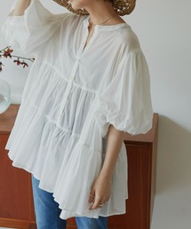 Auntie Rosa Holiday | ノーカラーシアーコットンブラウス(シャツ/ブラウス)