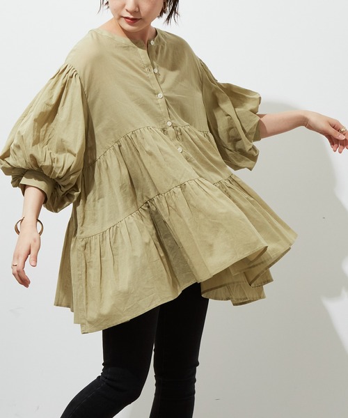 Auntie Rosa Holiday(アンティローザホリデー)の「ノーカラーシアーコットンブラウス(シャツ/ブラウス・レディース・ホワイト/ブラック/ネイビー/カーキ/モカ・FREE)」の2枚目の写真