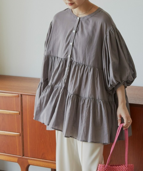 Auntie Rosa Holiday(アンティローザホリデー)の「ノーカラーシアーコットンブラウス(シャツ/ブラウス・レディース・ホワイト/ブラック/ネイビー/カーキ/モカ・FREE)」の14枚目の写真