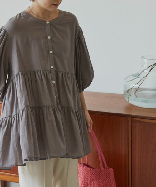 Auntie Rosa Holiday(アンティローザホリデー)の「ノーカラーシアーコットンブラウス(シャツ/ブラウス・レディース・ホワイト/ブラック/ネイビー/カーキ/モカ・FREE)」の13枚目の写真
