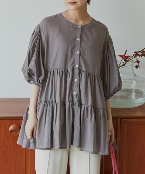 Auntie Rosa Holiday(アンティローザホリデー)の「ノーカラーシアーコットンブラウス(シャツ/ブラウス・レディース・ホワイト/ブラック/ネイビー/カーキ/モカ・FREE)」の12枚目の写真