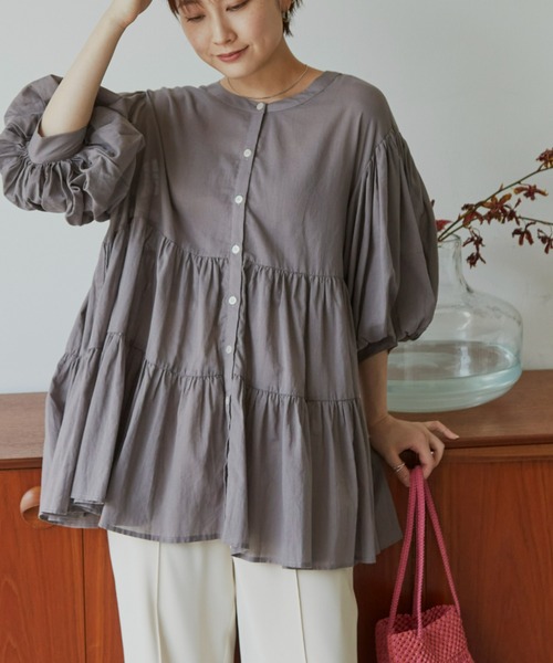 Auntie Rosa Holiday(アンティローザホリデー)の「ノーカラーシアーコットンブラウス(シャツ/ブラウス・レディース・ホワイト/ブラック/ネイビー/カーキ/モカ・FREE)」の10枚目の写真