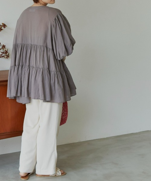 Auntie Rosa Holiday(アンティローザホリデー)の「ノーカラーシアーコットンブラウス(シャツ/ブラウス・レディース・ホワイト/ブラック/ネイビー/カーキ/モカ・FREE)」の6枚目の写真