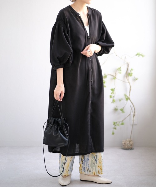 ＡＮＤＪ（アンドジェイ）の「2wayスプラジョーゼットギャザーワンピース（ワンピース・レディース・グリーン/オレンジ/ベージュ系その他/ブラック・M）」の2枚目の写真