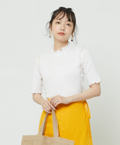 FREAK'S STORE（フリークスストア）の「シアーメロー5分袖Tシャツ（Tシャツ/カットソー・レディース・ホワイト/ブルーグリーン/ブラック・ﾌﾘ-）」の2枚目の写真