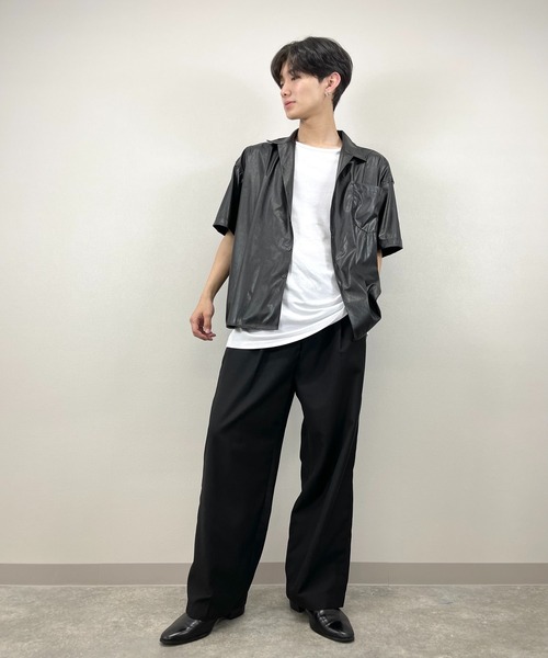 ASTRAL(アストラル)の「【ASTRAL】half sleeve leather shirt jacket(シャツ/ブラウス・メンズ・ブラック/ベージュ・ONE SIZE)」の5枚目の写真