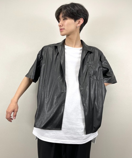 ASTRAL(アストラル)の「【ASTRAL】half sleeve leather shirt jacket(シャツ/ブラウス・メンズ・ブラック/ベージュ・ONE SIZE)」の7枚目の写真