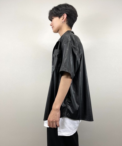 ASTRAL(アストラル)の「【ASTRAL】half sleeve leather shirt jacket(シャツ/ブラウス・メンズ・ブラック/ベージュ・ONE SIZE)」の8枚目の写真