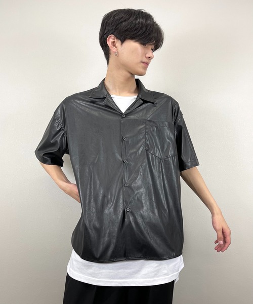 ASTRAL(アストラル)の「【ASTRAL】half sleeve leather shirt jacket(シャツ/ブラウス・メンズ・ブラック/ベージュ・ONE SIZE)」の10枚目の写真