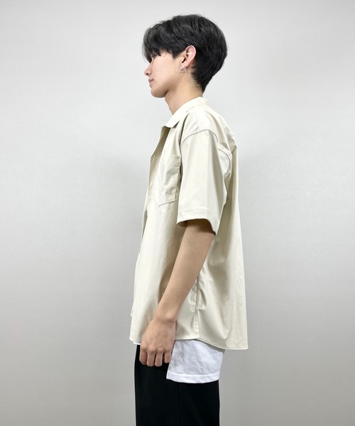 ASTRAL(アストラル)の「【ASTRAL】half sleeve leather shirt jacket(シャツ/ブラウス・メンズ・ブラック/ベージュ・ONE SIZE)」の14枚目の写真