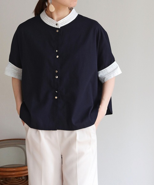 vingtrois(バントロア)の「【Vingtrois】リネンブレンドデザインポンチョシャツ(シャツ/ブラウス・レディース・ネイビー/ライトベージュ/ライトグレー・M)」の3枚目の写真