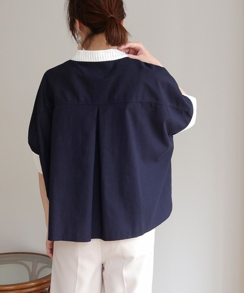 vingtrois(バントロア)の「【Vingtrois】リネンブレンドデザインポンチョシャツ(シャツ/ブラウス・レディース・ネイビー/ライトベージュ/ライトグレー・M)」の10枚目の写真