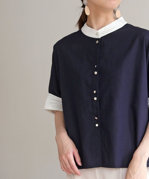 vingtrois(バントロア)の「【Vingtrois】リネンブレンドデザインポンチョシャツ(シャツ/ブラウス・レディース・ネイビー/ライトベージュ/ライトグレー・M)」の7枚目の写真